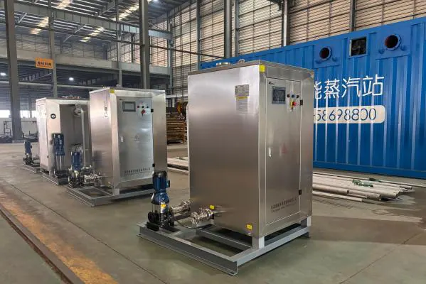 Stainless-steel electric hot water boilers ready for packing in the Wilford works.
