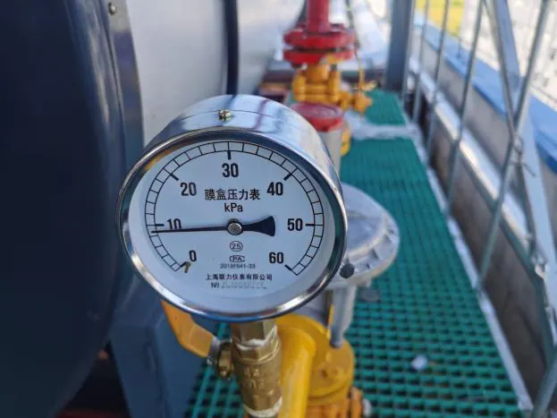 Gas pressure gauge on the burner gas train.